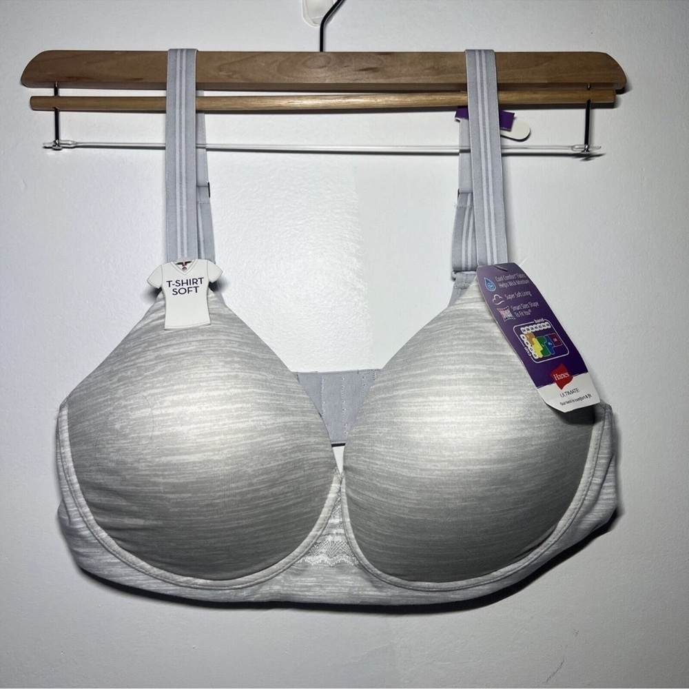 NWT Hanes Ultimate Womens T-Shirt Natural Lift Foam Wirefree Bra DHHU25 Gray 2XL - Picture 2 of 7